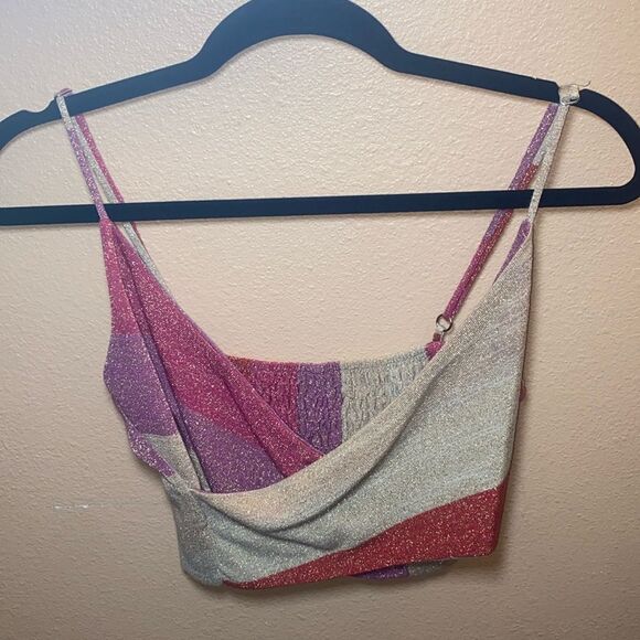 Tops - Gorgeous Y2K Shimmer Pink and Gold Crop Top Adjustable Straps #shimmer #croptop